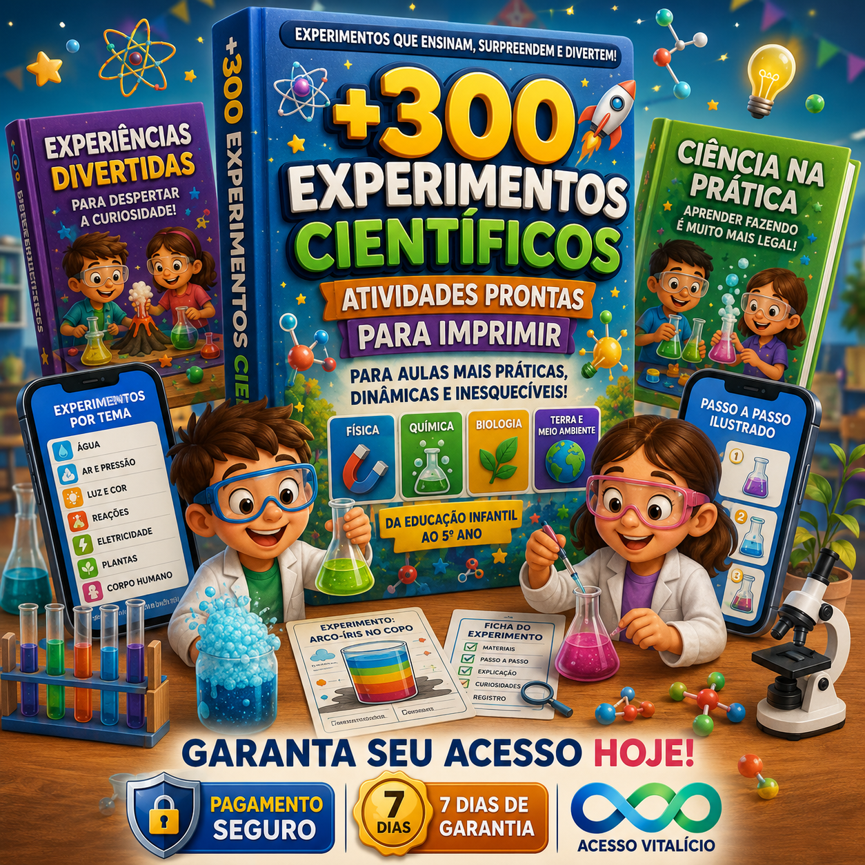 Kit Ciências Divertidas com atividades, jogos educativos e missões criativas